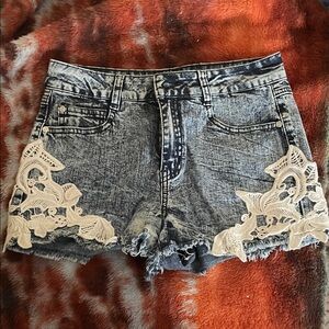 Denim Lace Trim Women's Shorts